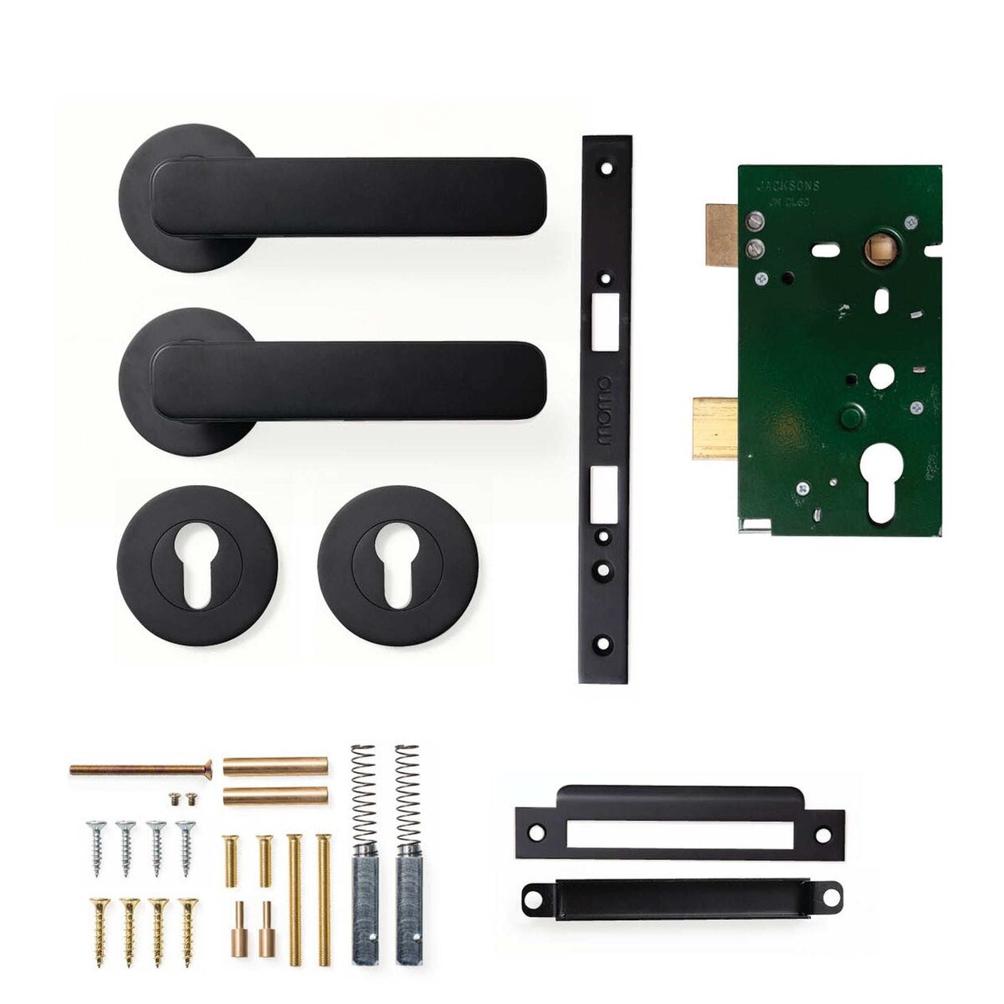 Momo Aspen Lever Solid Brass Mortice Entrance Set Matt Black