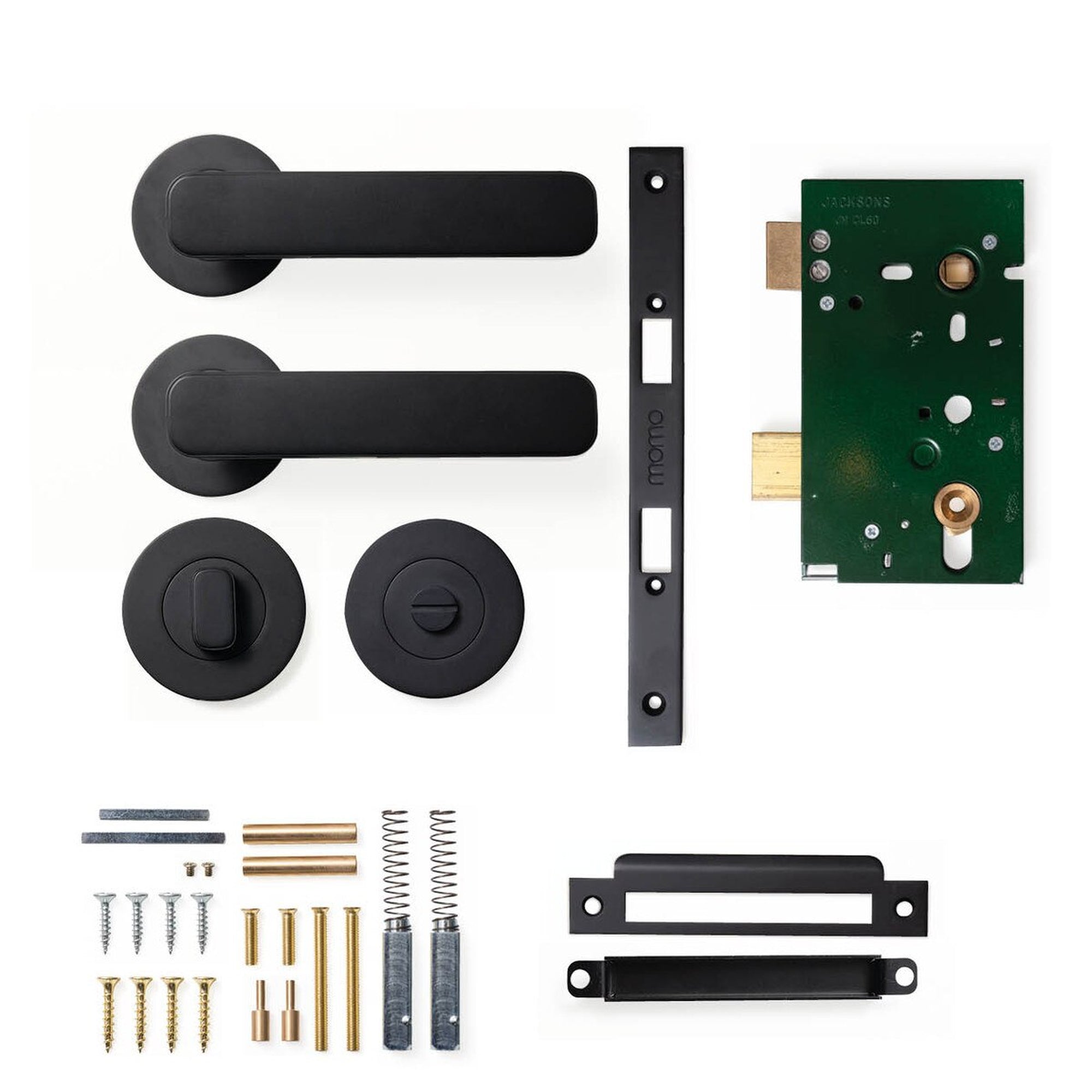 Momo Aspen Lever Solid Brass Mortice Privacy Set Matt Black