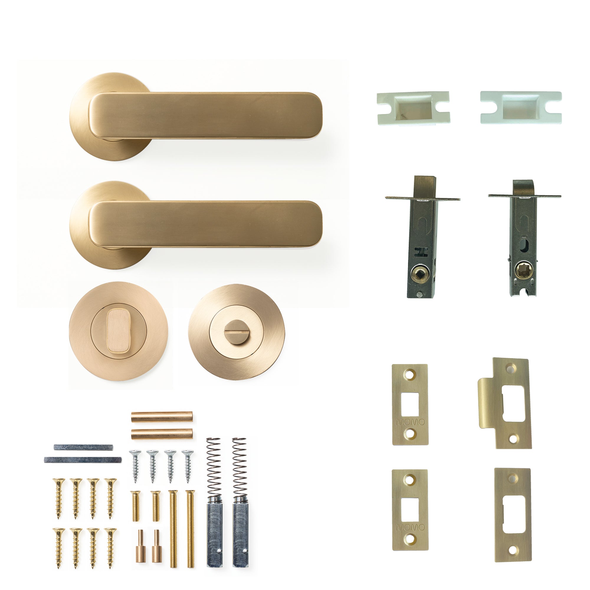 Aspen Lever Solid Brass Tubular Latch Privacy Set Brushed Satin Brass