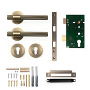 Momo Belgravia Knurled Lever Solid Brass Mortice Entrance Set Dark Brushed Brass