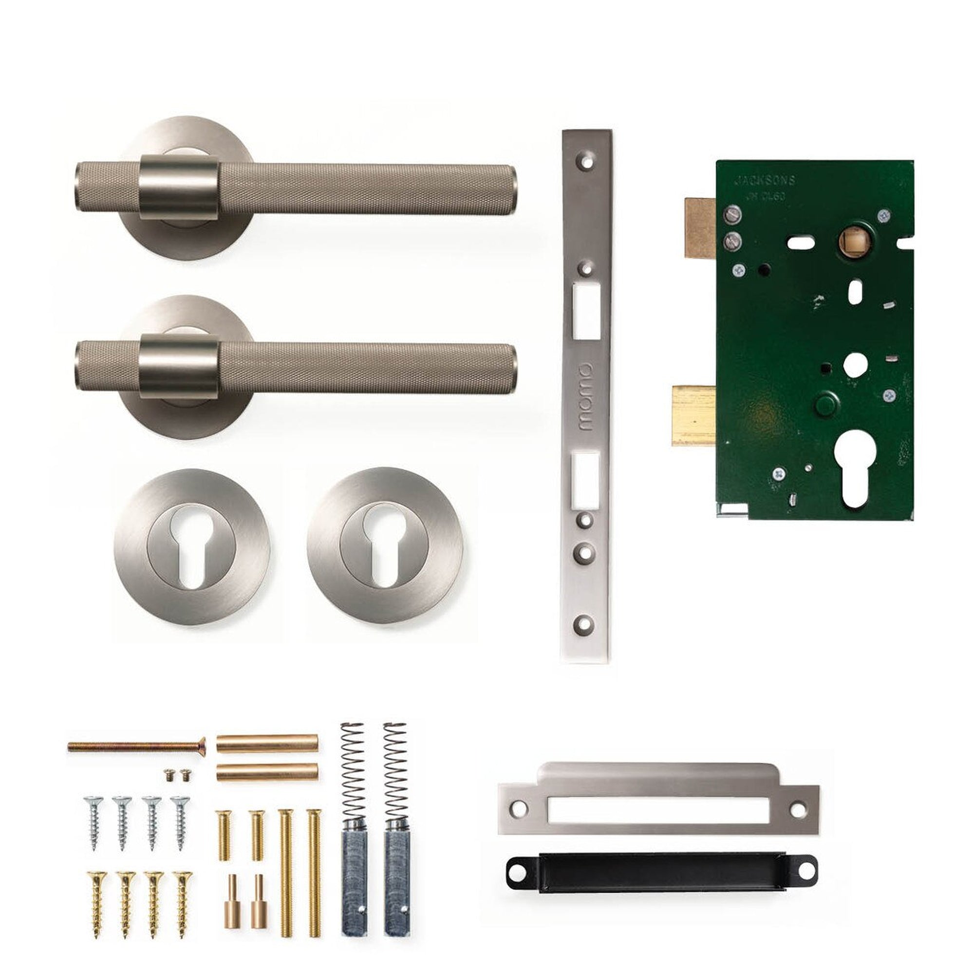 Momo Belgravia Knurled Lever Solid Brass Mortice Entrance Set Dull Brushed Nickel