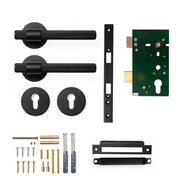 Momo Belgravia Knurled Lever Solid Brass Mortice Entrance Set Matt Black