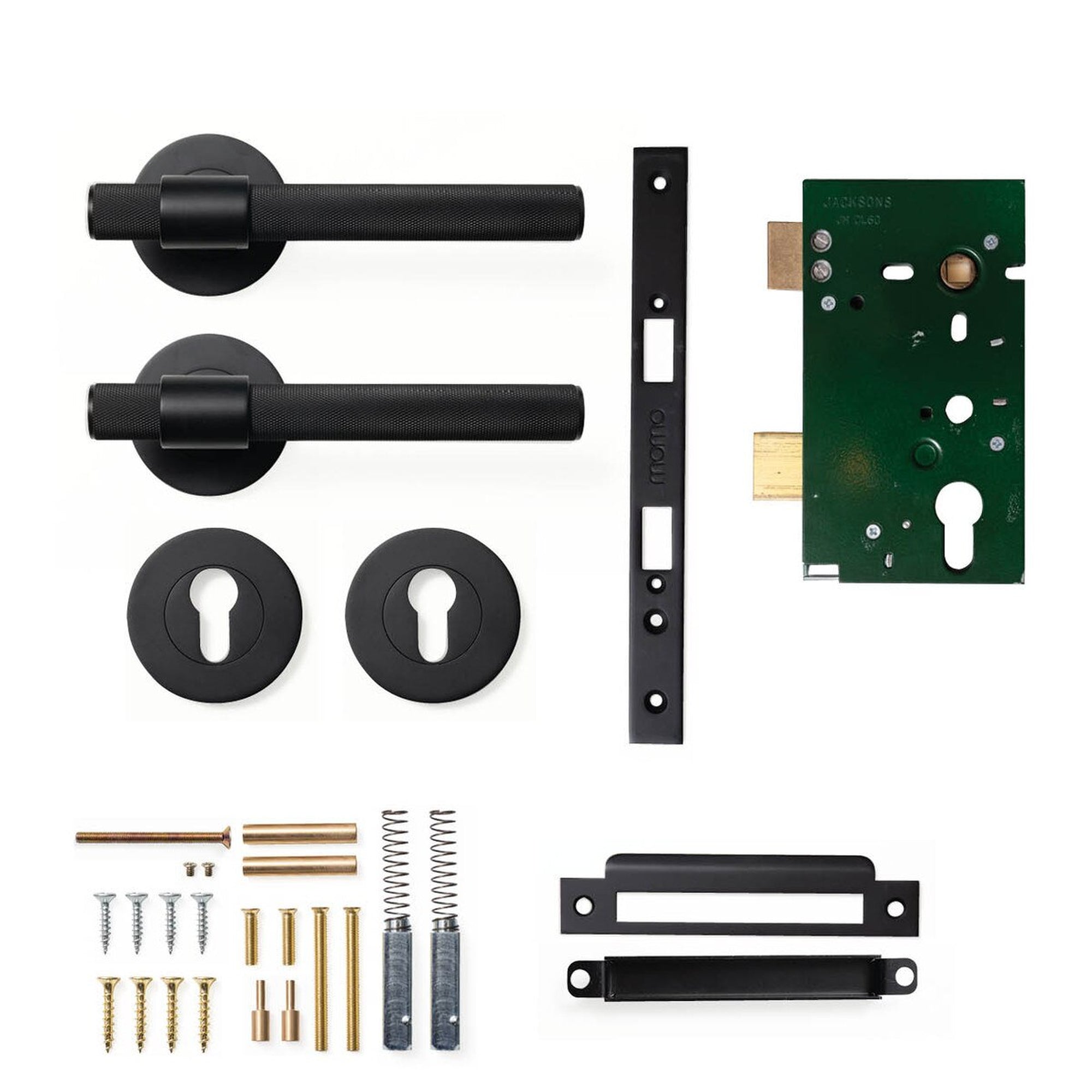 Momo Belgravia Knurled Lever Solid Brass Mortice Entrance Set Matt Black