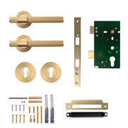 Momo Belgravia Lined Lever Solid Brass Mortice Entrance Set Brushed Satin Brass
