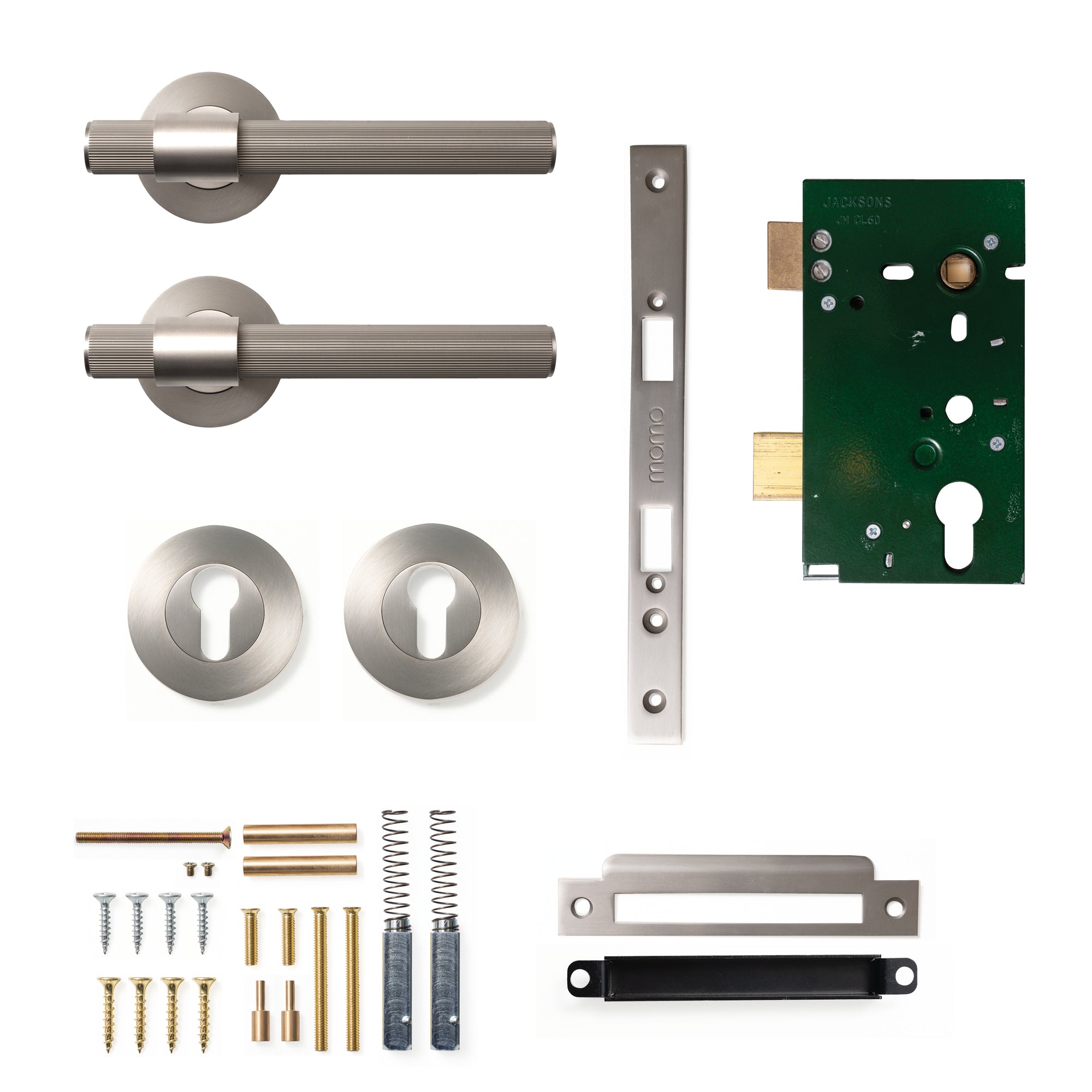 Momo Belgravia Lined Lever Solid Brass Mortice Entrance Set Dull Brushed Nickel