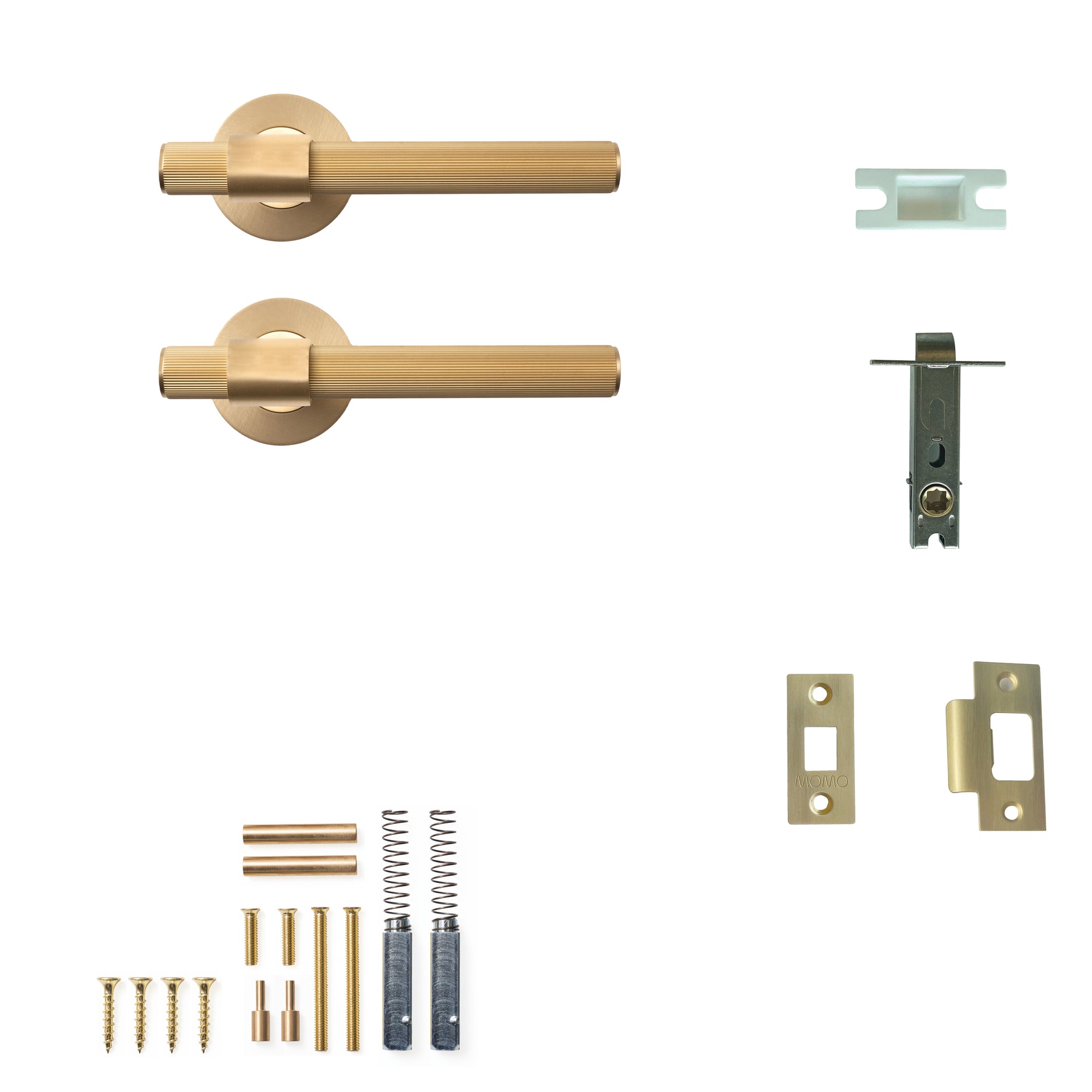Momo Belgravia Lined Lever Solid Brass Tubular Latch Passage Set Brushed Satin Brass