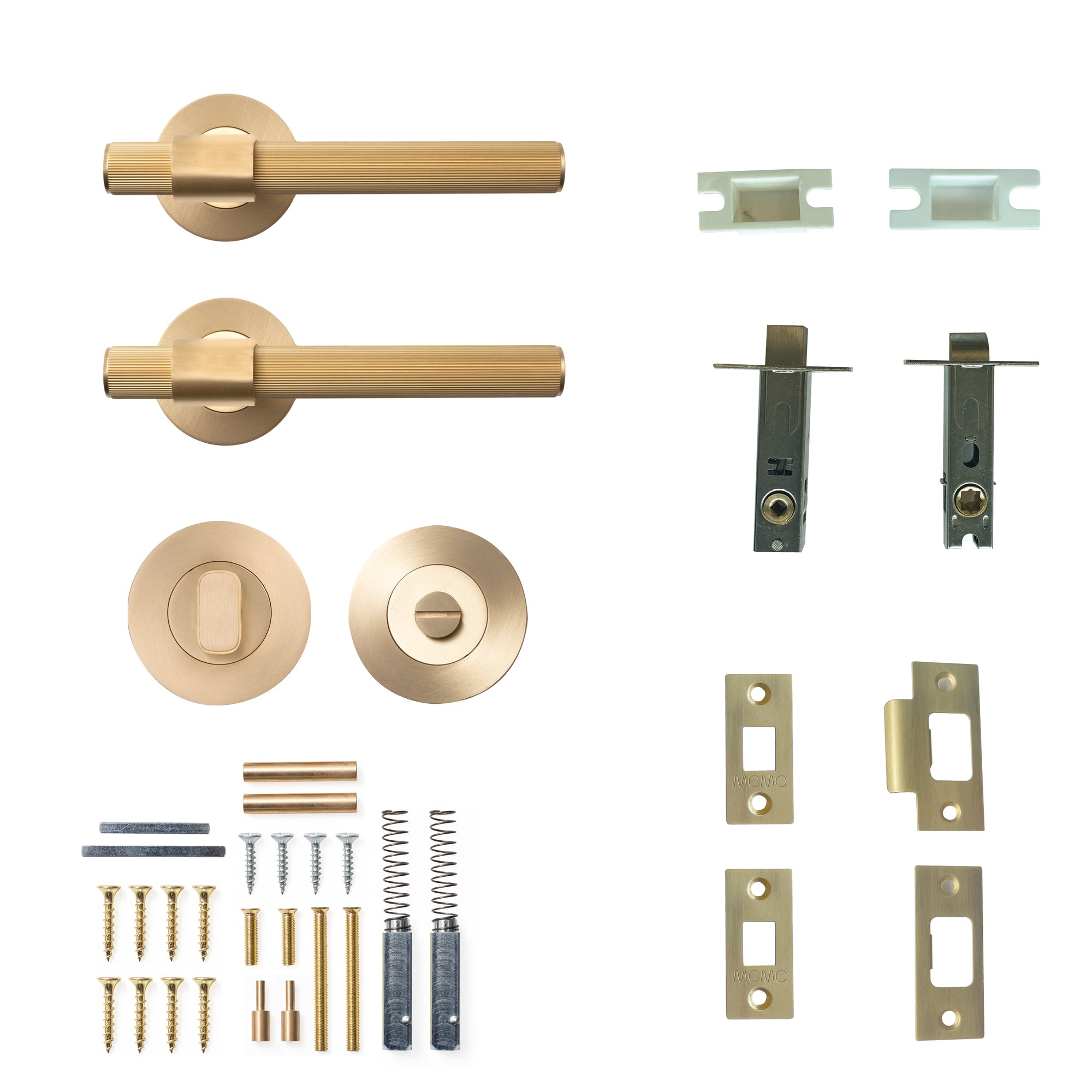 Momo Belgravia Lined Lever Solid Brass Tubular Latch Privacy Set Brushed Satin Brass