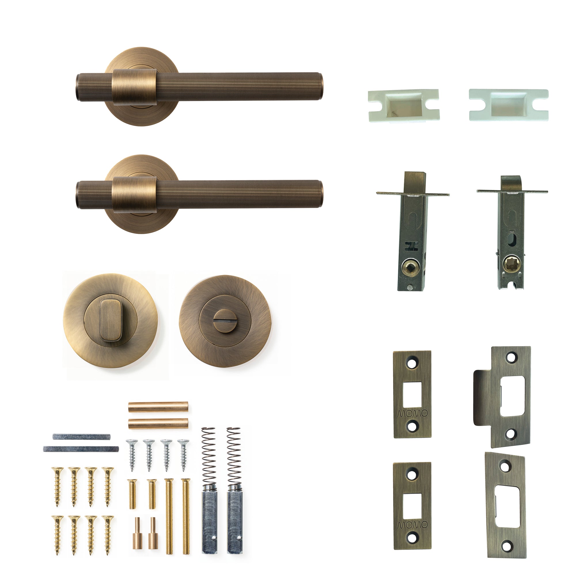 Momo Belgravia Lined Lever Solid Brass Tubular Latch Privacy Set Dark Brushed Brass