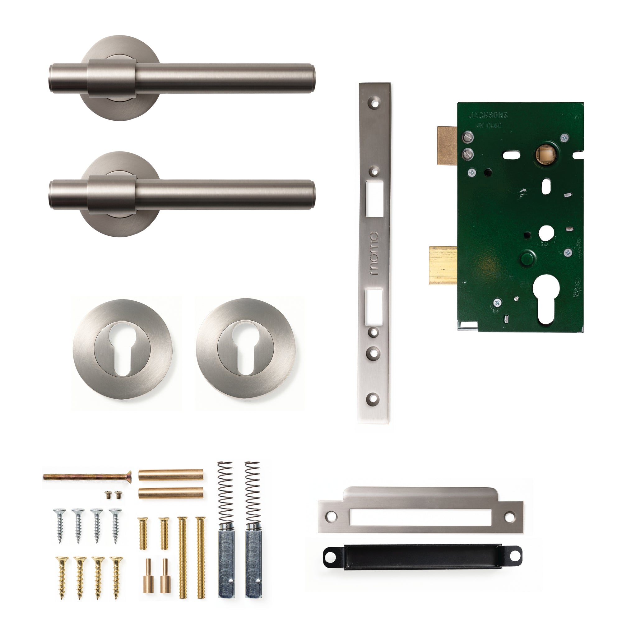 Momo Belgravia Plain Lever Solid Brass Mortice Entrance Set Dull Brushed Nickel