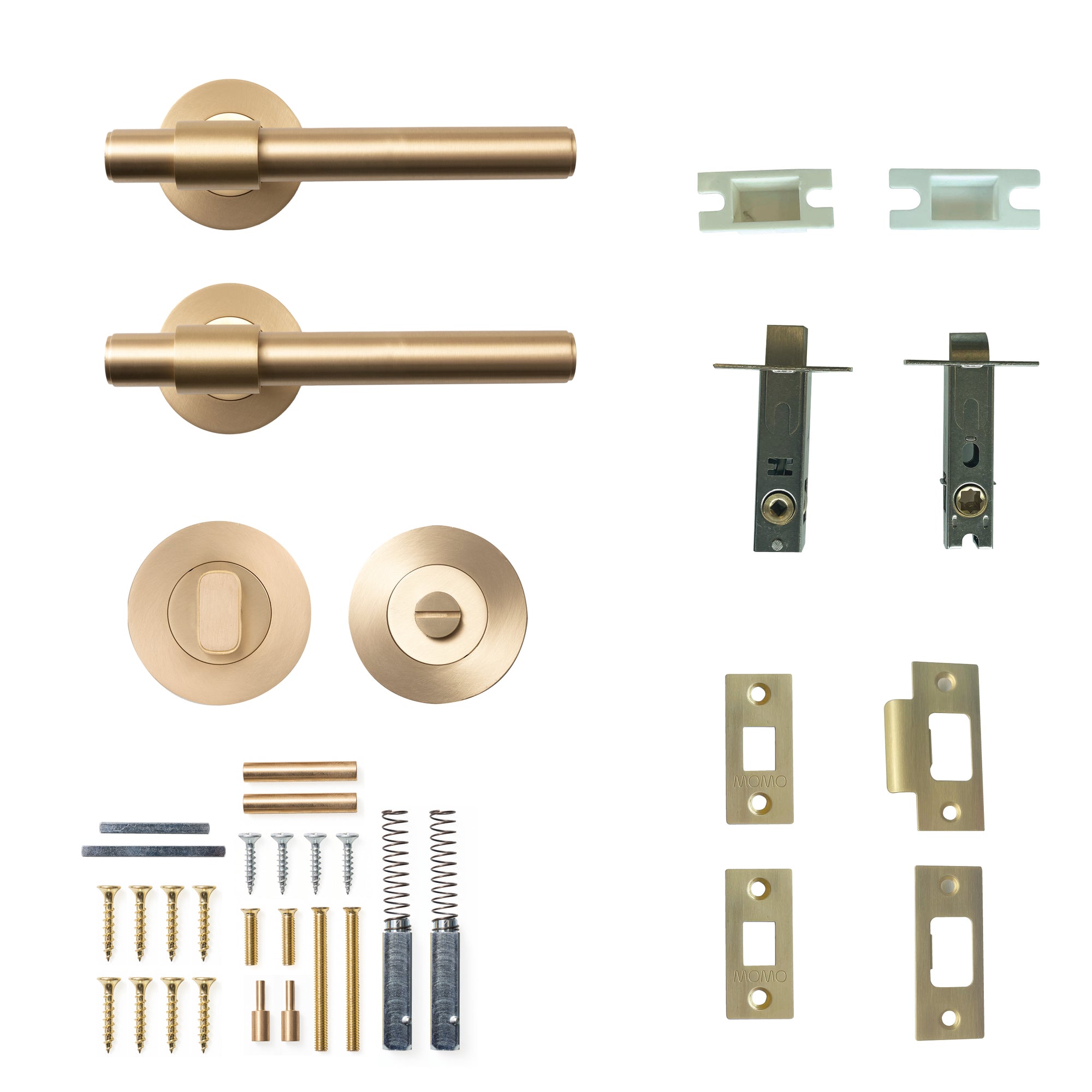 Momo Belgravia Plain Lever Solid Brass Tubular Latch Privacy Set Brushed Satin Brass