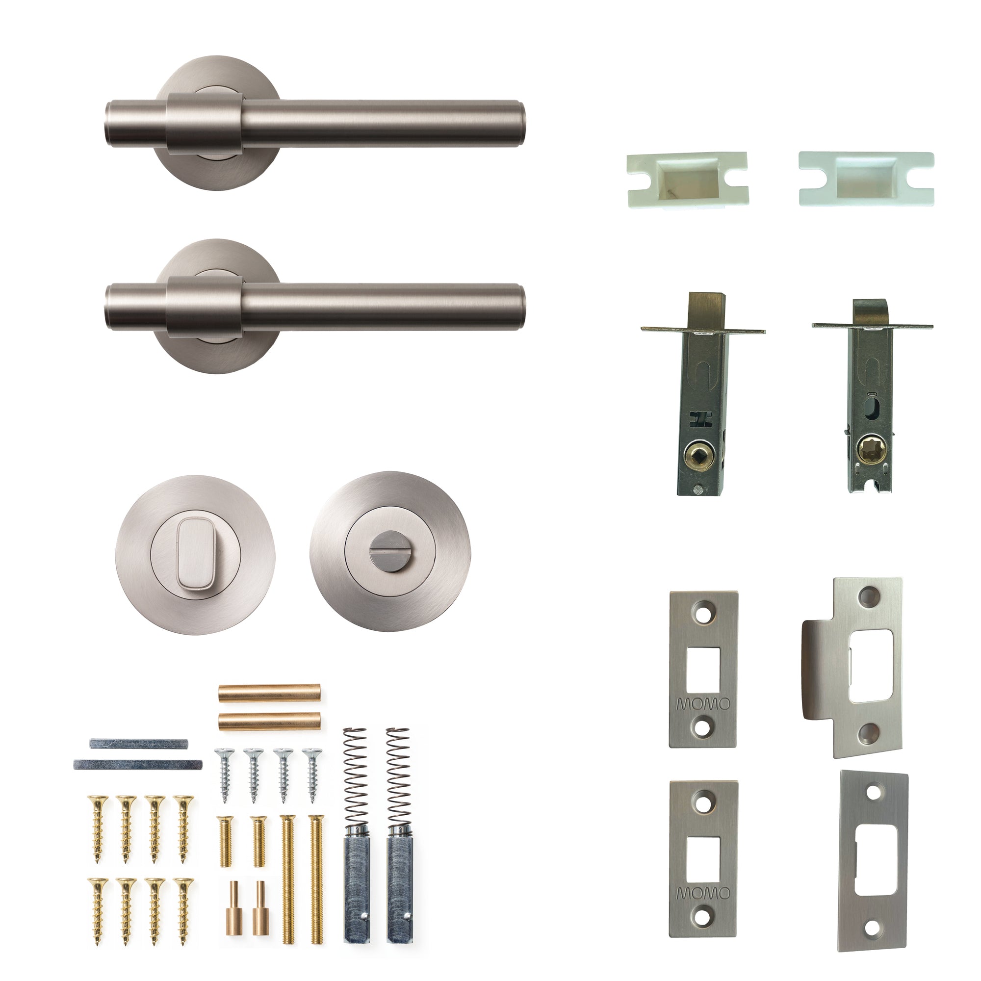 Momo Belgravia Plain Lever Solid Brass Tubular Latch Privacy Set Dull Brushed Nickel