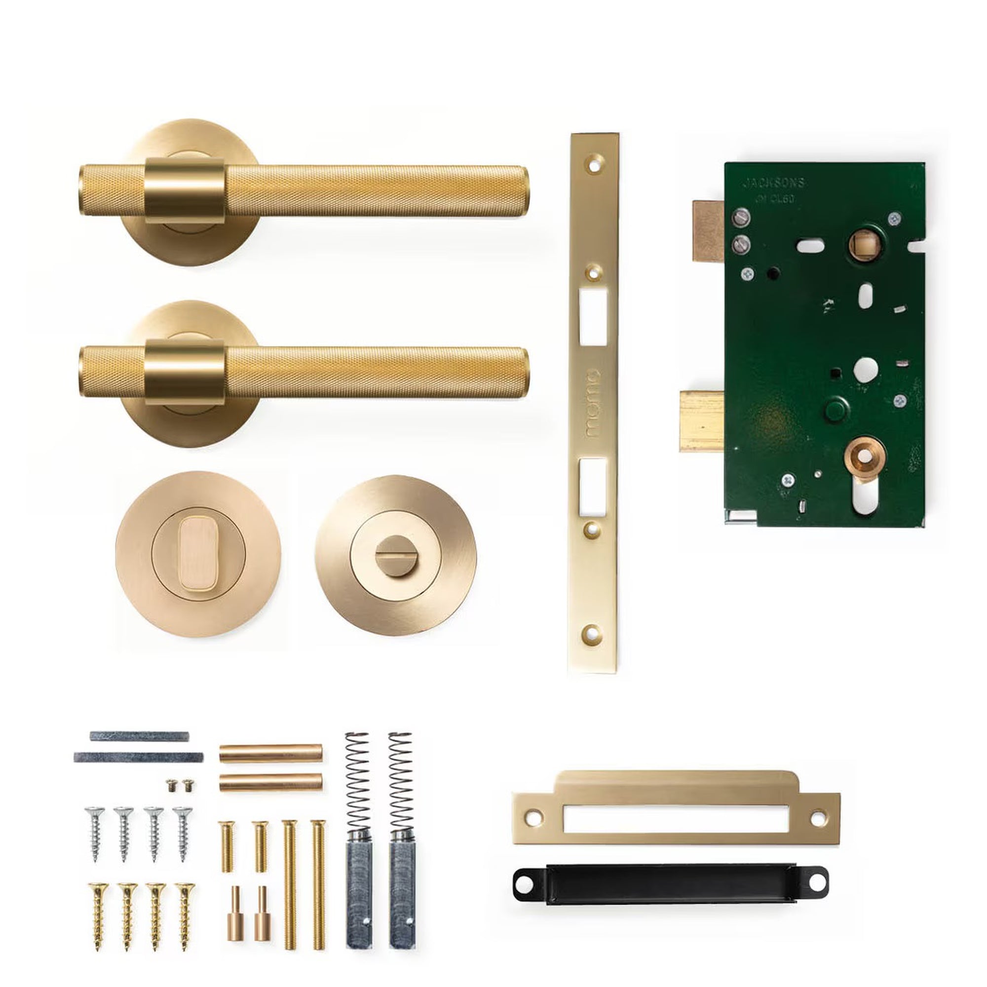 Momo Belgravia Knurled Lever Solid Brass Mortice Privacy Set Brushed Satin Brass