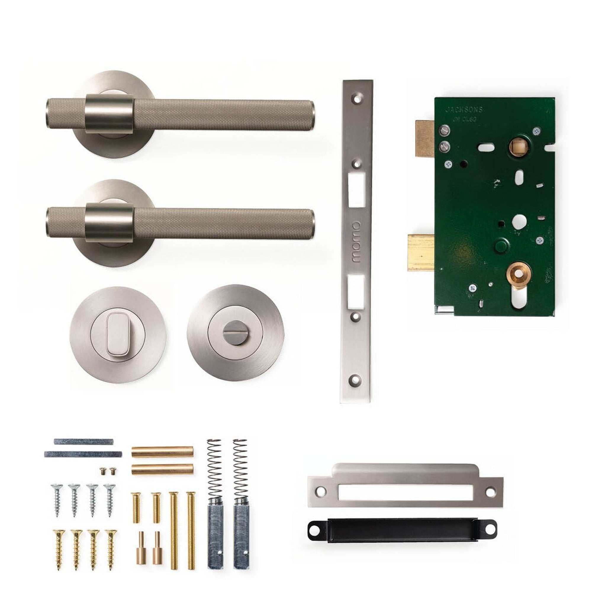 Momo Belgravia Knurled Lever Solid Brass Mortice Privacy Set Dull Brushed Nickel