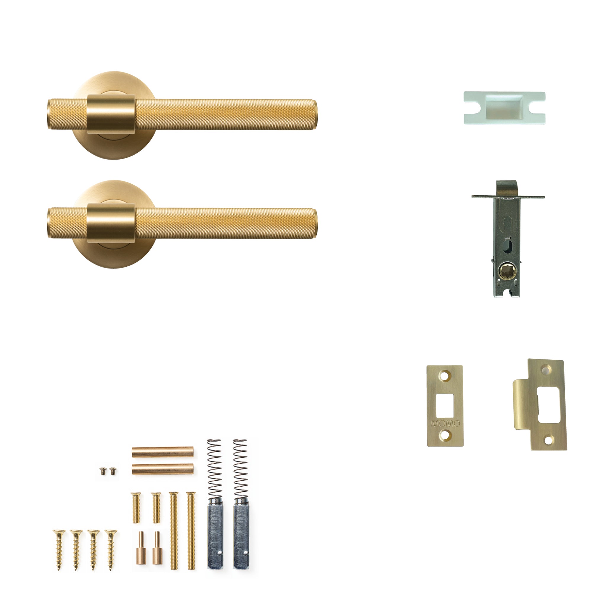 Momo Belgravia Knurled Lever Solid Brass Tubular Latch Passage Set Brushed Satin Brass