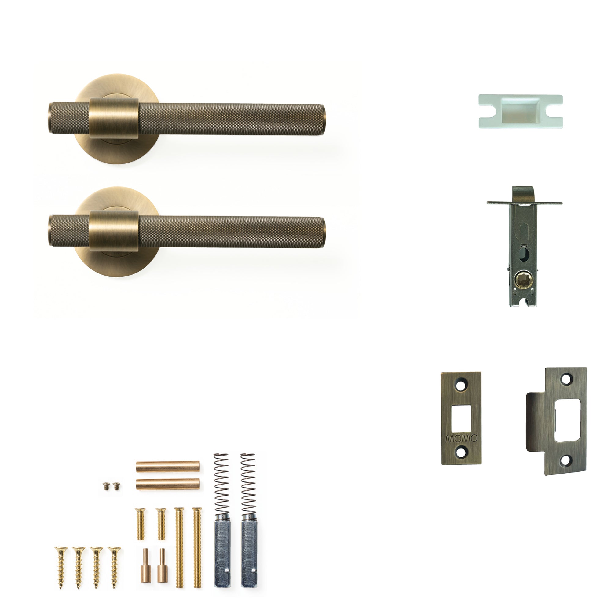 Momo Belgravia Knurled Lever Solid Brass Tubular Latch Passage Set Dark Brushed Brass