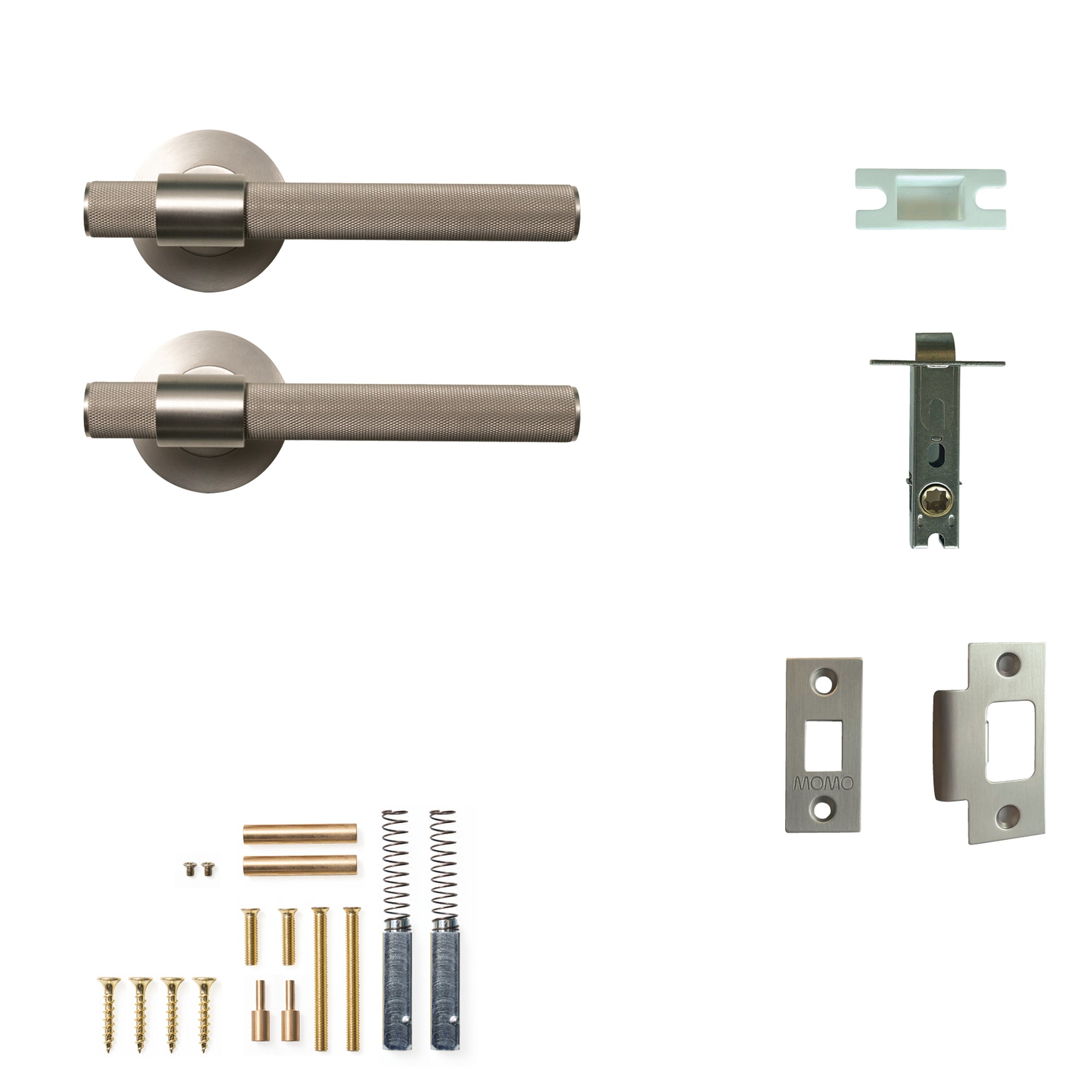 Momo Belgravia Knurled Lever Solid Brass Tubular Latch Passage Set Dull Brushed Nickel