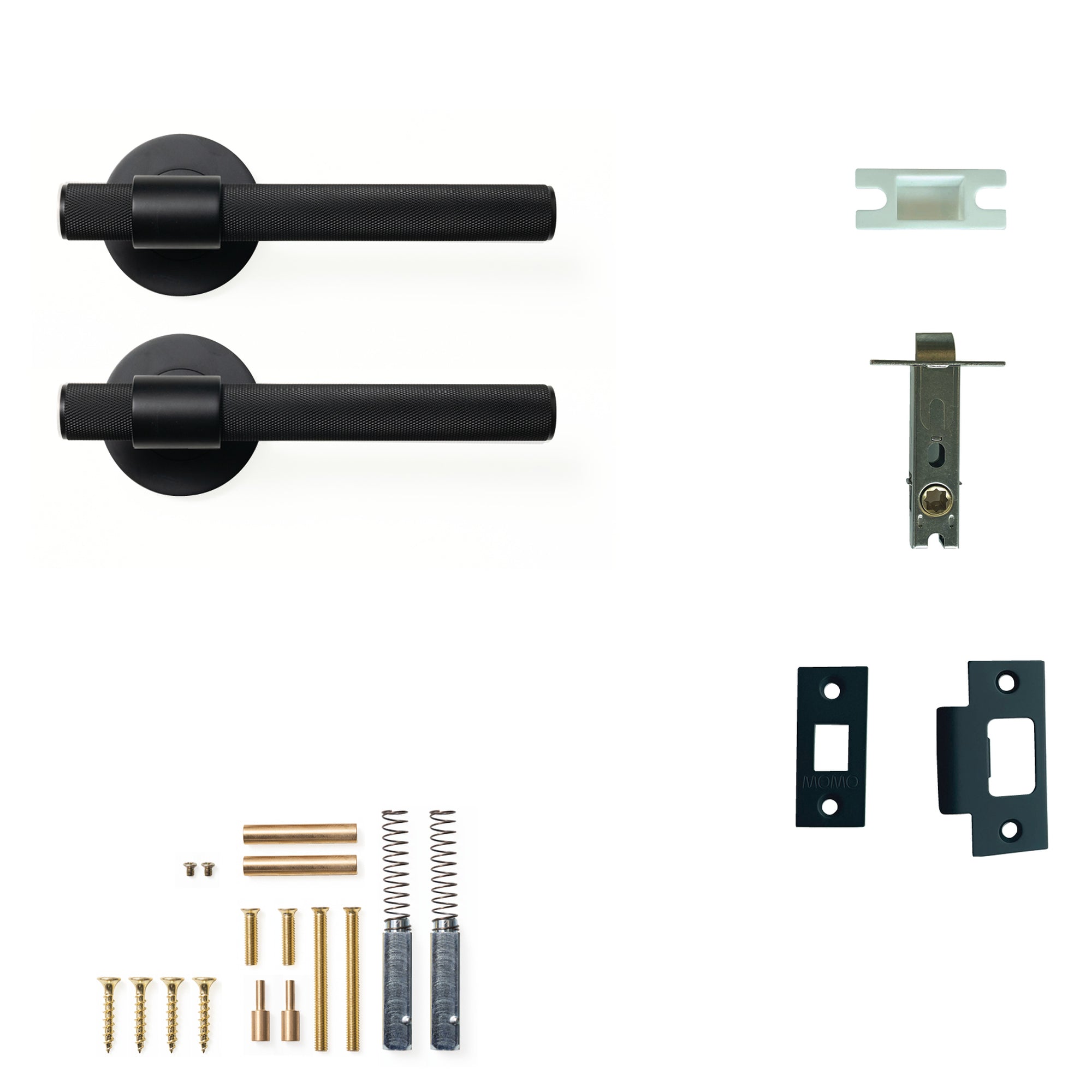 Momo Belgravia Knurled Lever Solid Brass Tubular Latch Passage Set Matt Black