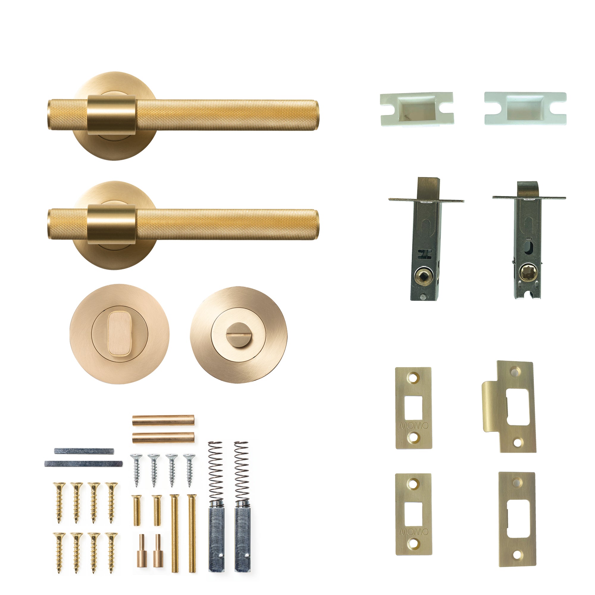 Momo Belgravia Knurled Lever Solid Brass Tubular Latch Privacy Set Brushed Satin Brass