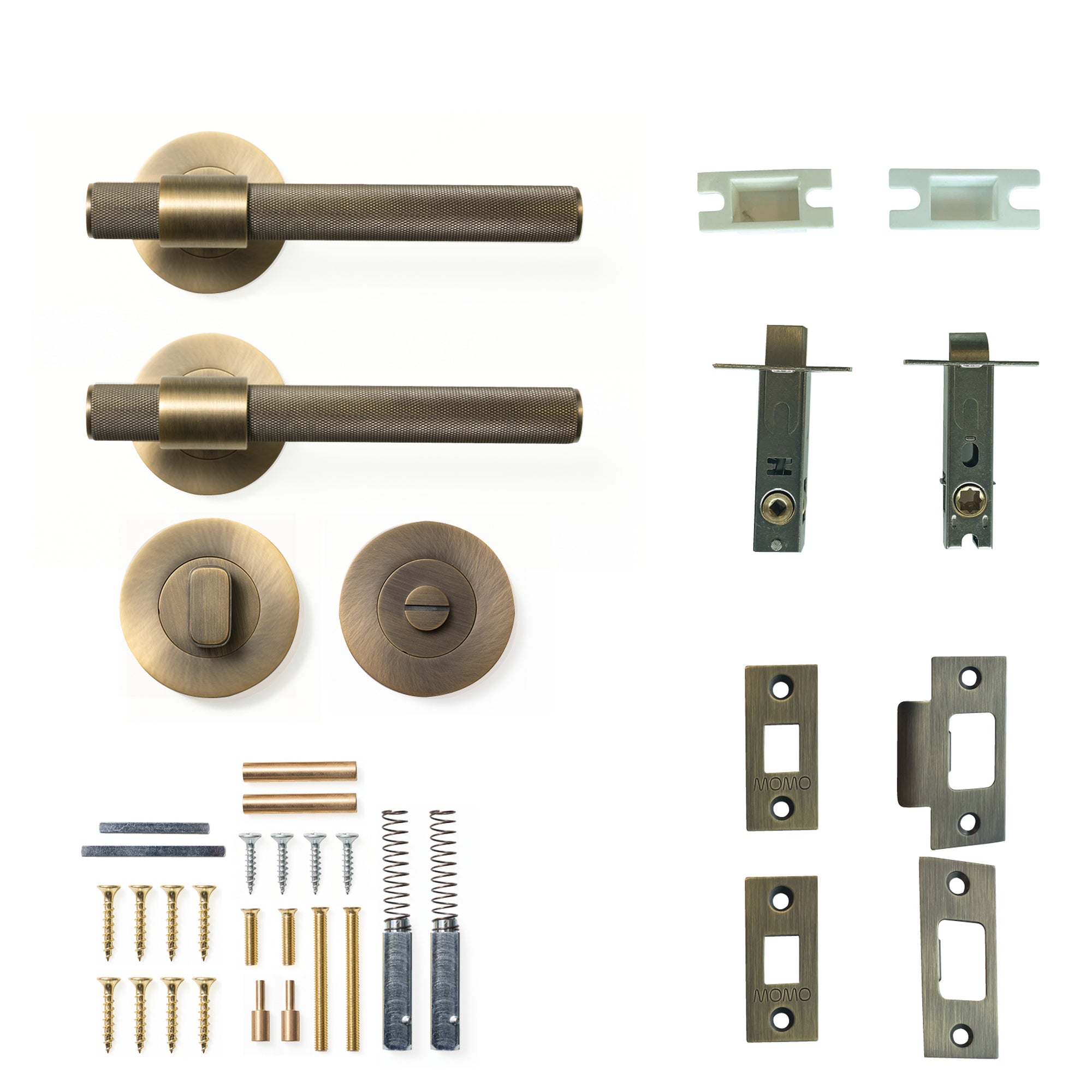 Momo Belgravia Knurled Lever Solid Brass Tubular Latch Privacy Set Dark Brushed Brass