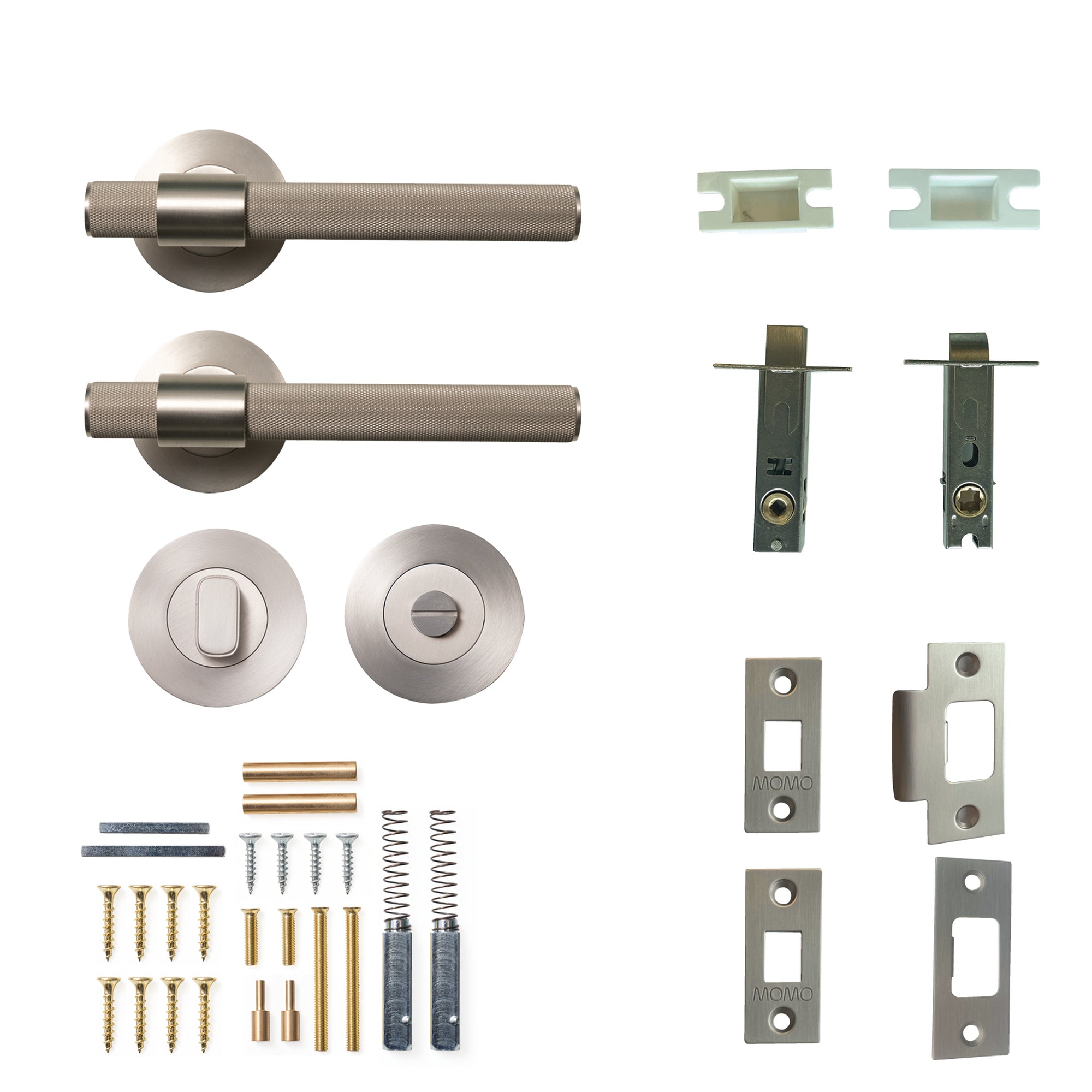Momo Belgravia Knurled Lever Solid Brass Tubular Latch Privacy Set Dull Brushed Nickel