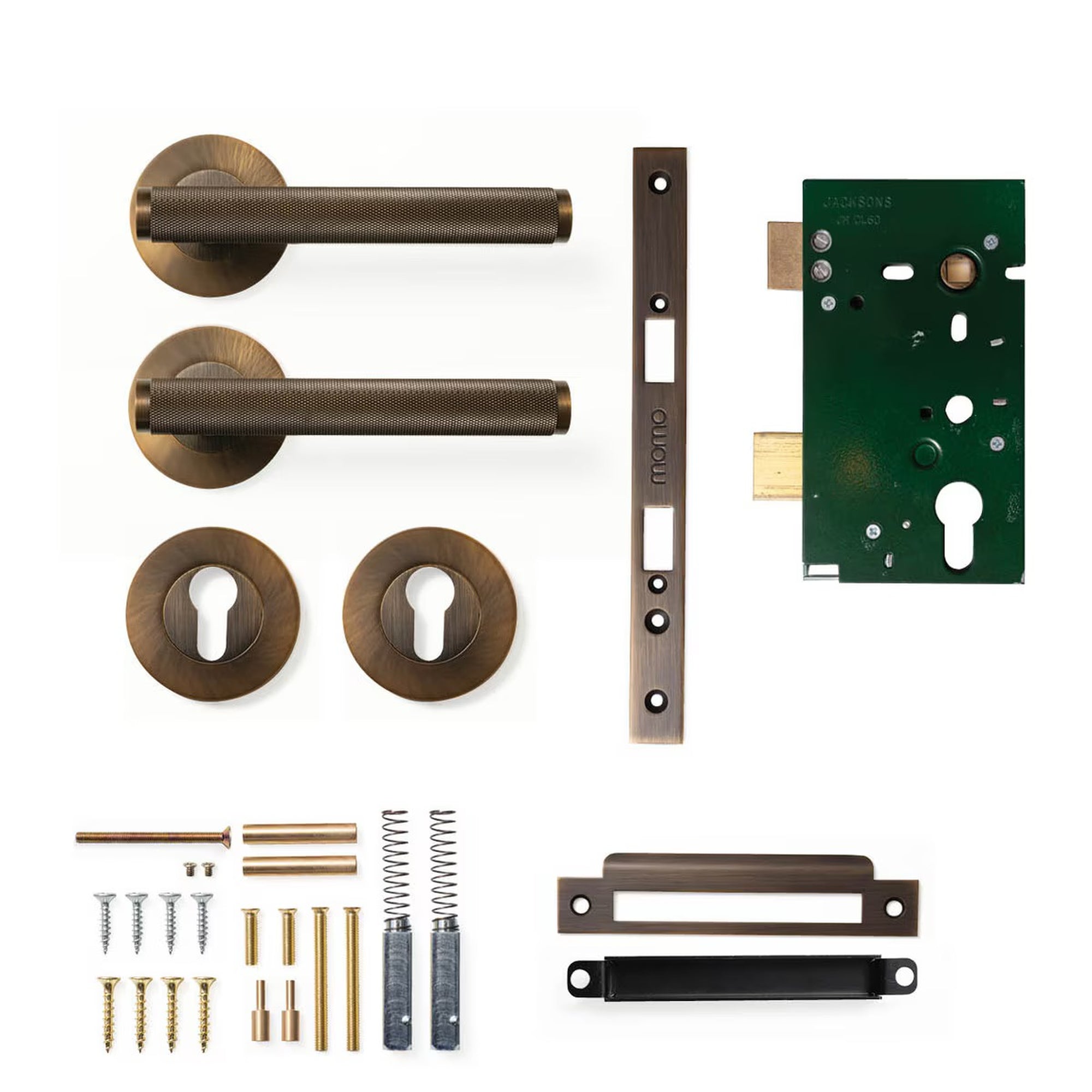 Momo Bellevue Knurled Lever Solid Brass Mortice Entrance Set Bronze