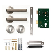 Momo Bellevue Knurled Lever Solid Brass Mortice Entrance Set Dull Brushed Nickel