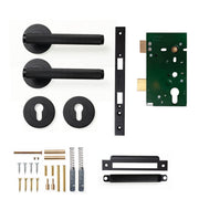 Momo Bellevue Knurled Lever Solid Brass Mortice Entrance Set Matt Black