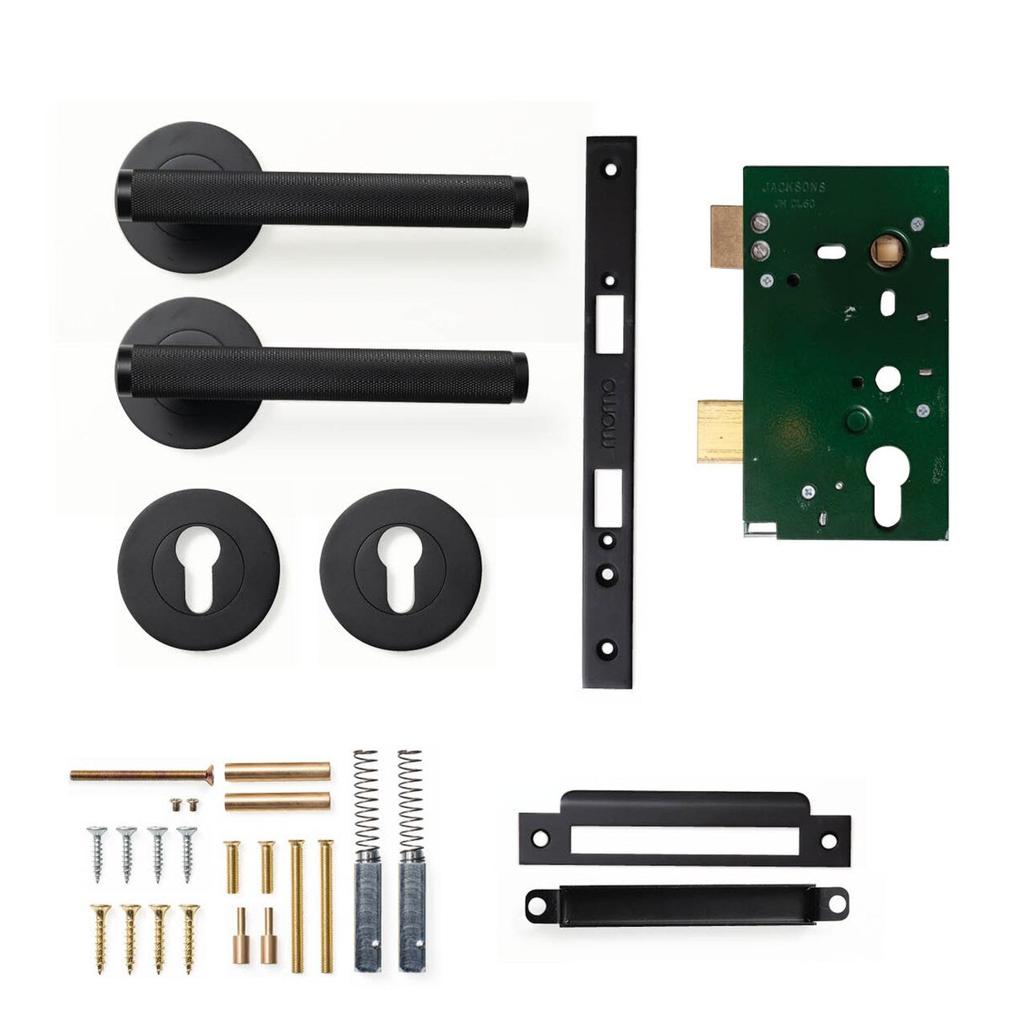 Momo Bellevue Knurled Lever Solid Brass Mortice Entrance Set Matt Black