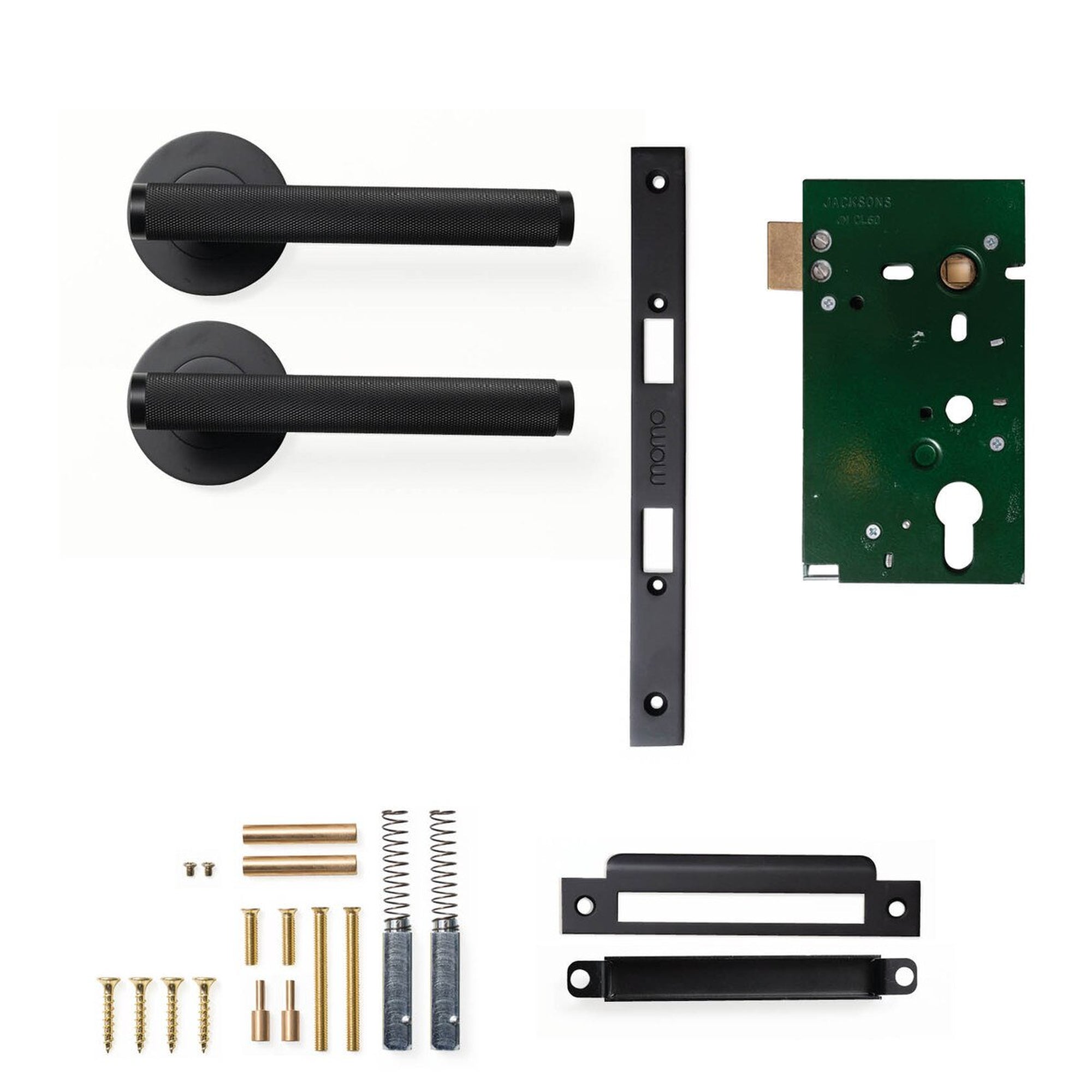 Momo Bellevue Knurled Lever Solid Brass Mortice Passage Set Matt Black