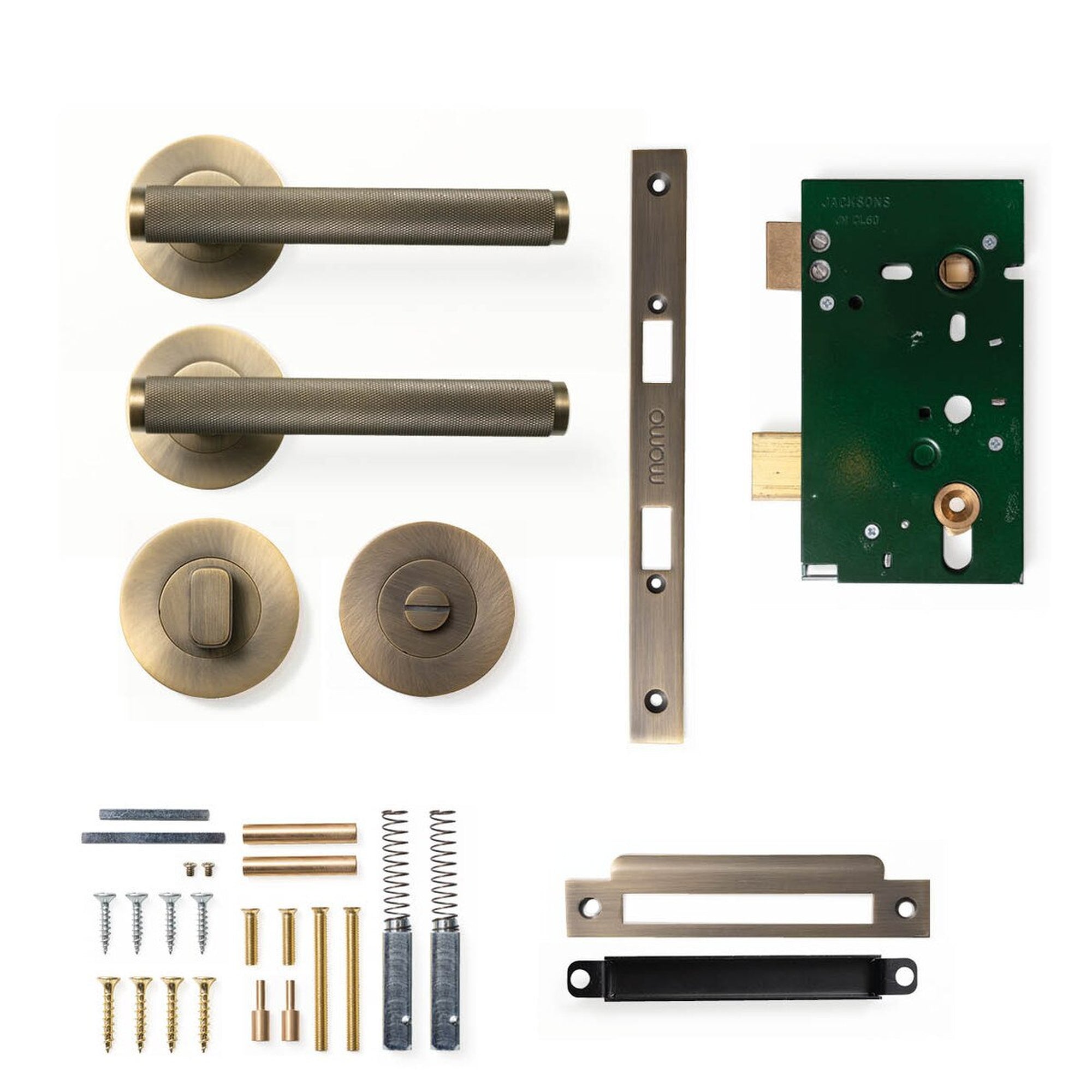 Momo Bellevue Knurled Lever Solid Brass Mortice Privacy Set Dark Brushed Brass