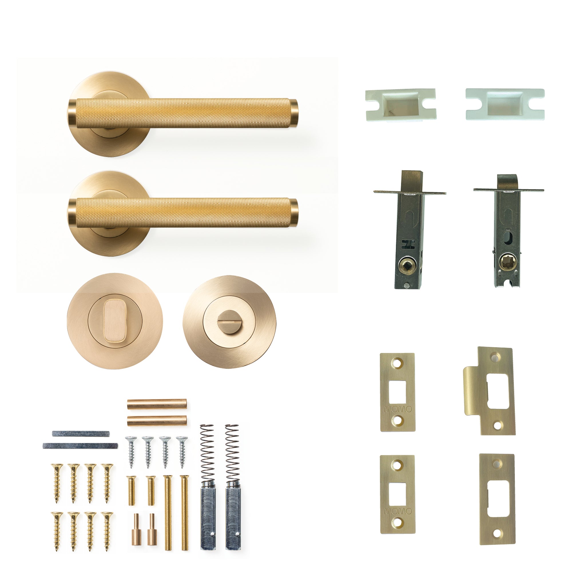 Bellevue Knurled Lever Solid Brass Tubular Latch Privacy Set Brushed Satin Brass