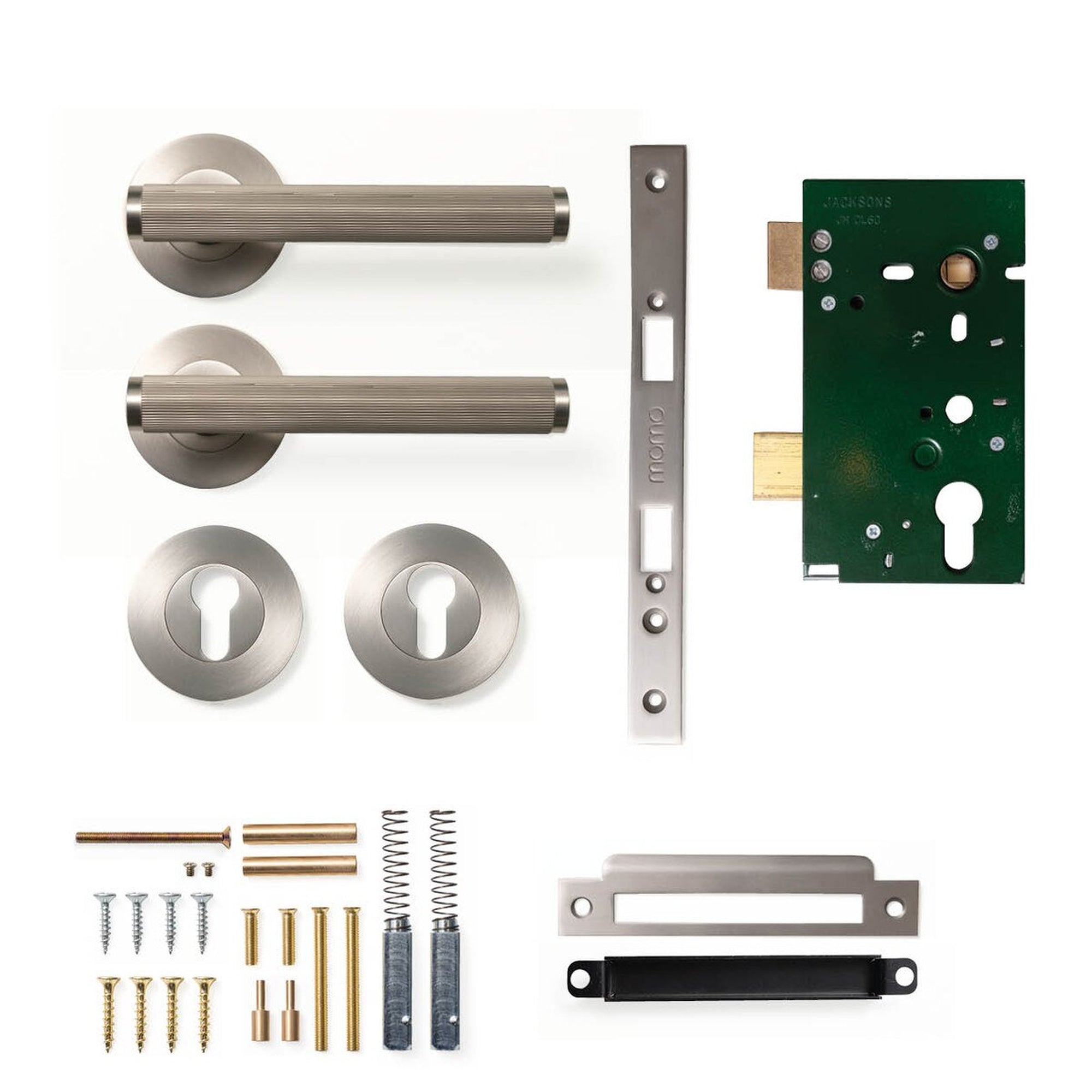 Momo Bellevue Lined Lever Solid Brass Mortice Entrance Set Dull Brushed Nickel
