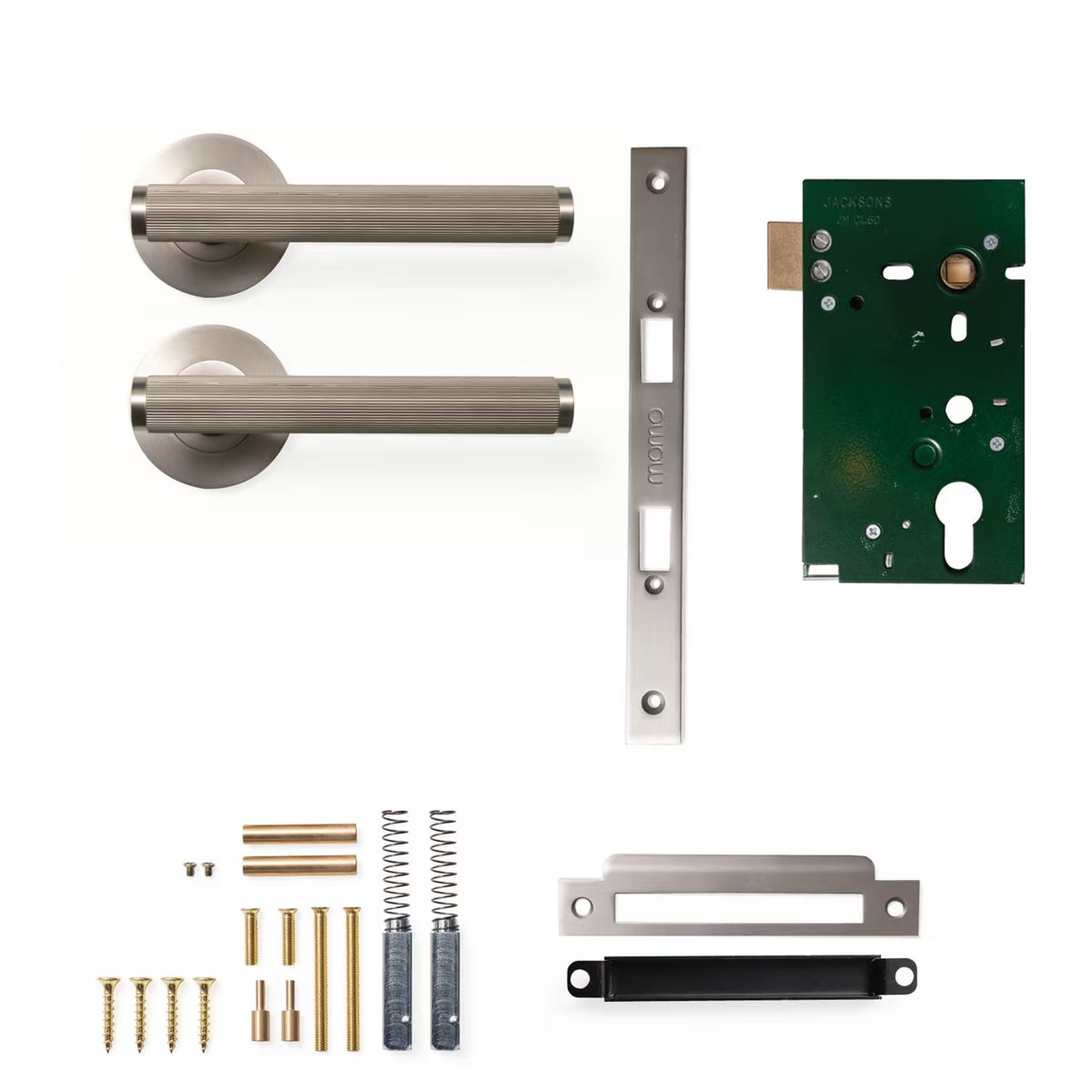 Momo Bellevue Lined Lever Solid Brass Mortice Passage Set Dull Brushed Nickel