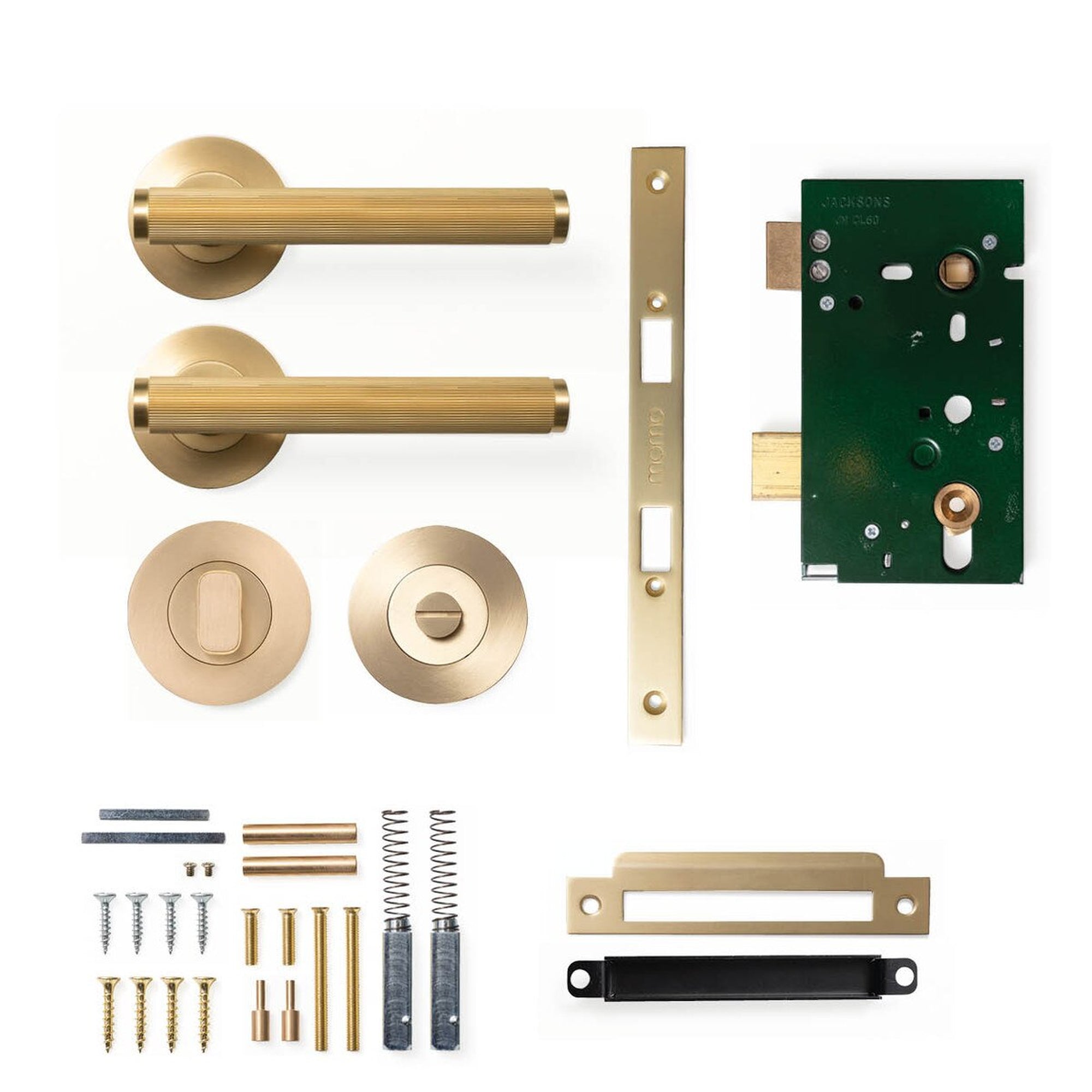 Momo Bellevue Lined Lever Solid Brass Mortice Privacy Set Brushed Satin Brass