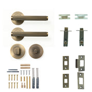 Bellevue Lined Lever Solid Brass Tubular Latch Privacy Set Dark Brushed Brass