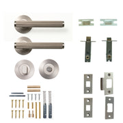 Bellevue Lined Lever Solid Brass Tubular Latch Privacy Set Dull Brushed Nickel