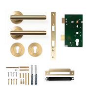 Momo Bellevue Plain Lever Solid Brass Mortice Entrance Set Brushed Satin Brass