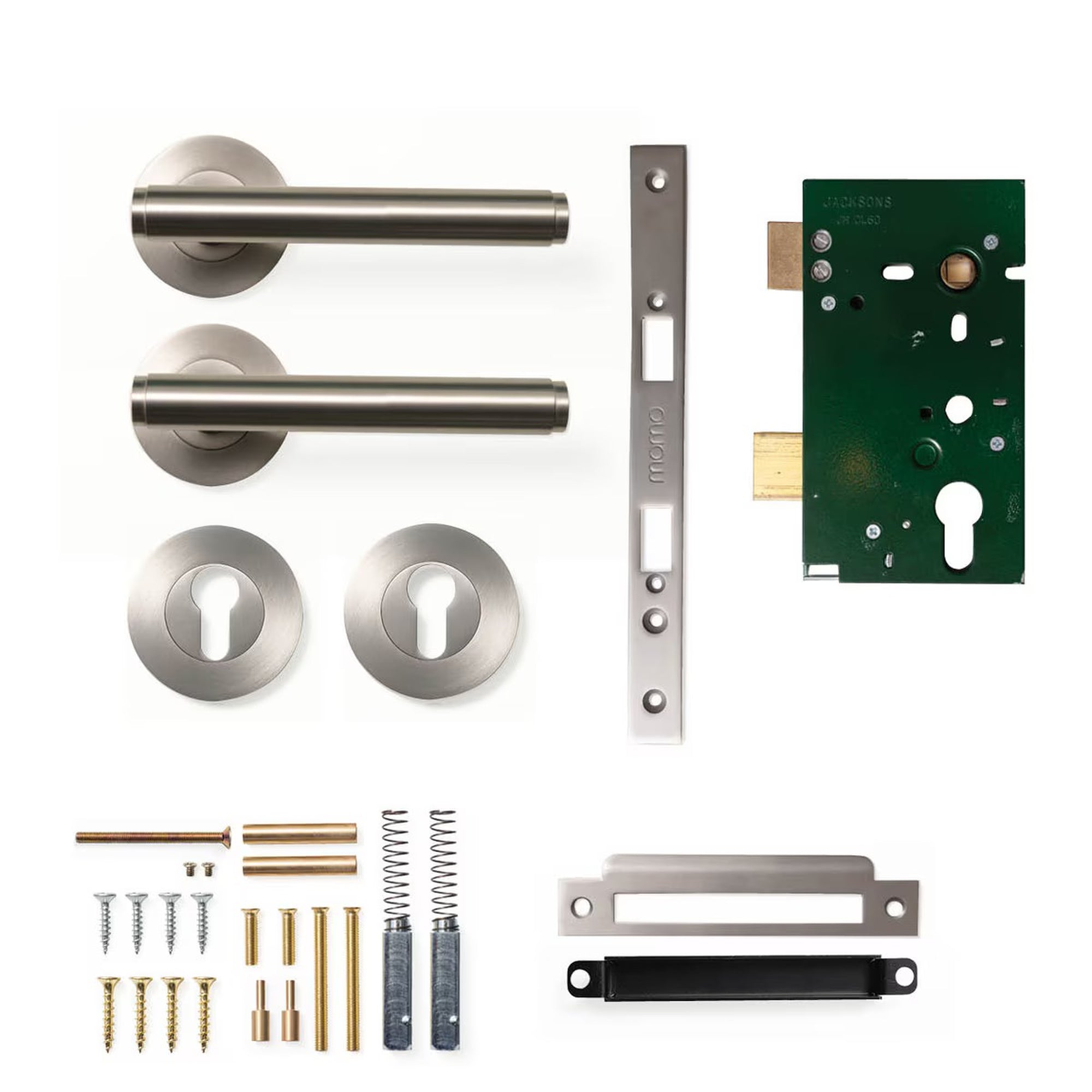 Momo Bellevue Plain Lever Solid Brass Mortice Entrance Set Dull Brushed Nickel