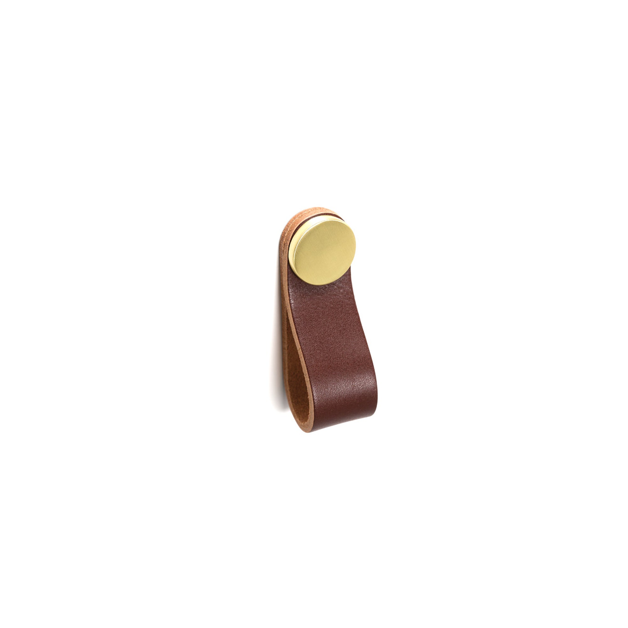 Flexa Leather Pull 70mm Dark Brown with Brass Button