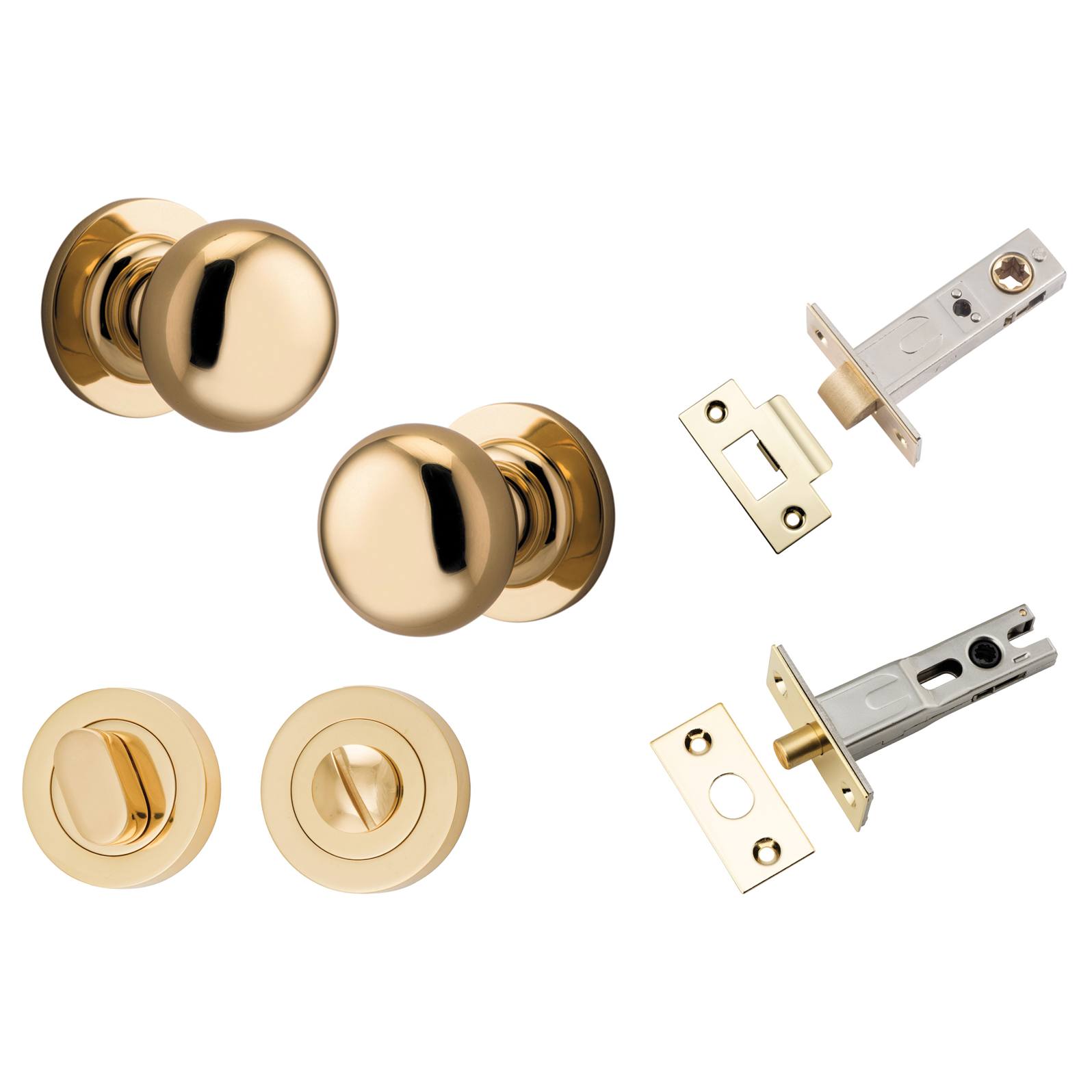 Cambridge Knob Round Rose Privacy Kit w Separate Privacy Turn Polished Brass