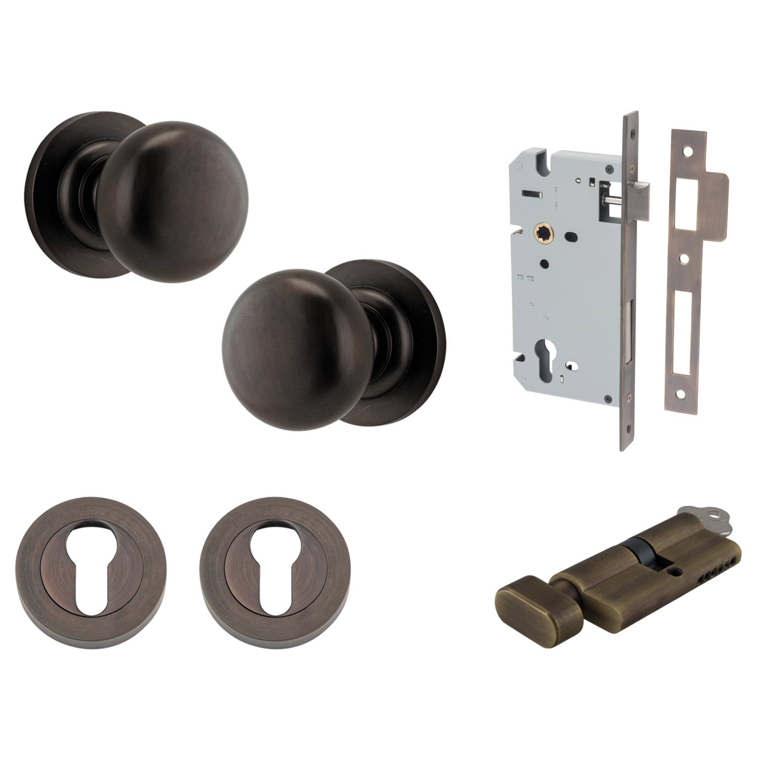 Cambridge Knob Round Rose Entrance Kit w Separate High Security Lock S ...