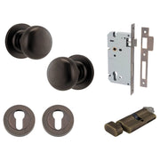 Cambridge Knob Round Rose Entrance Kit w Separate High Security Lock Signature Brass