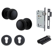 Cambridge Knob Round Rose Entrance Kit w Separate High Security Lock Matt Black