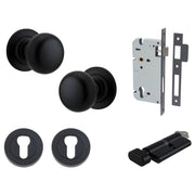 Cambridge Knob Round Rose Entrance Kit w Separate High Security Lock Matt Black