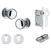 Cambridge Knob Round Rose Entrance Kit w Separate High Security Lock Polished Chrome