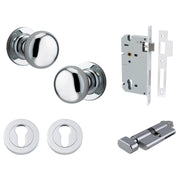 Cambridge Knob Round Rose Entrance Kit w Separate High Security Lock Polished Chrome
