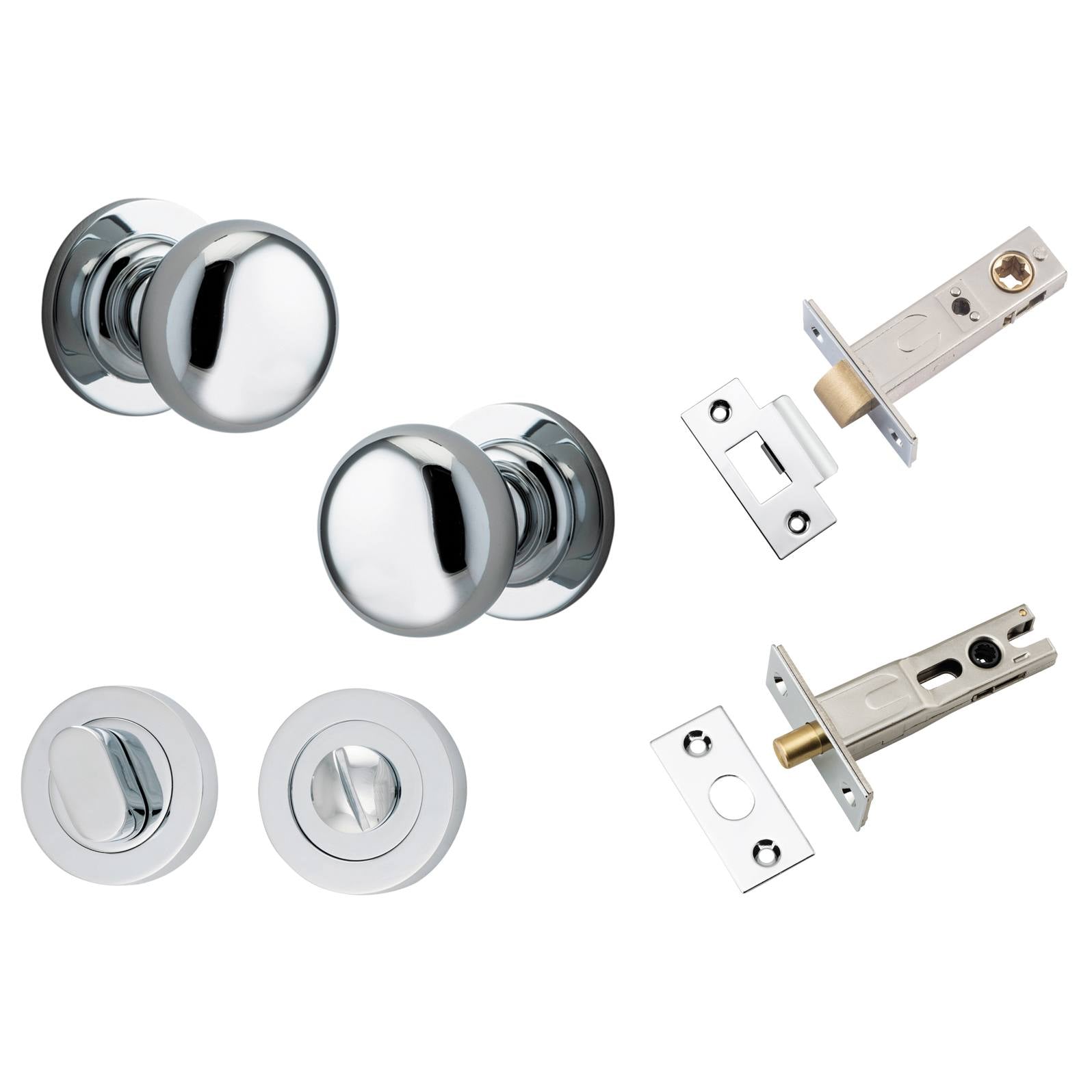 Cambridge Knob Round Rose Privacy Kit w Separate Privacy Turn Polished Chrome