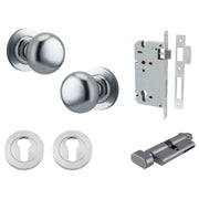 Cambridge Knob Round Rose Entrance Kit w Separate High Security Lock Brushed Chrome