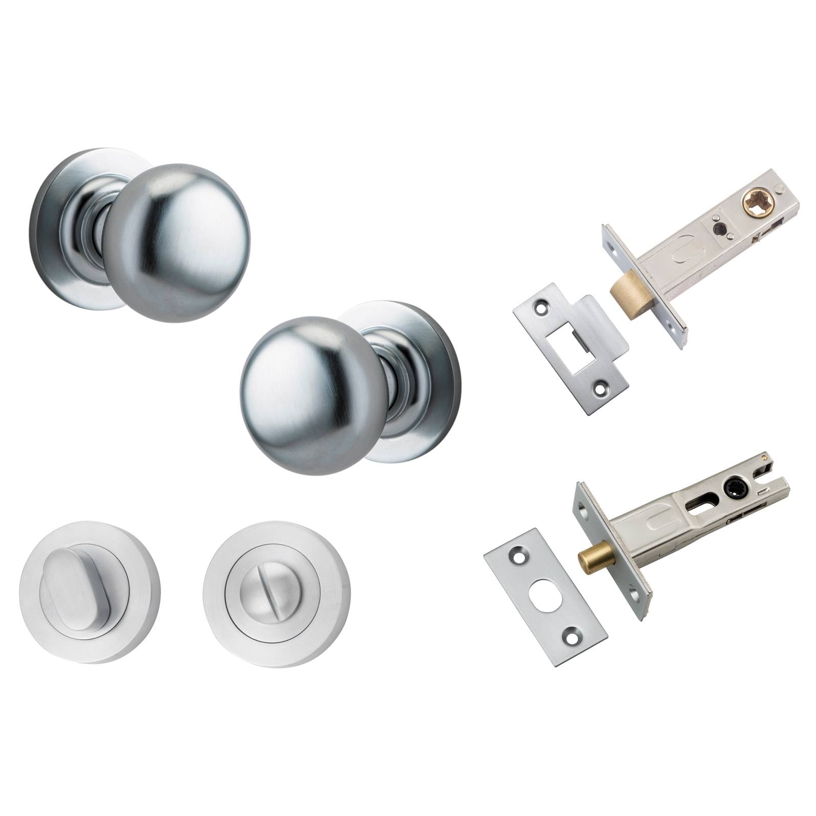 Cambridge Knob Round Rose Privacy Kit w Separate Privacy Turn Brushed Chrome