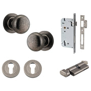 Cambridge Knob Round Rose Entrance Kit w Separate High Security Lock Distressed Nickel